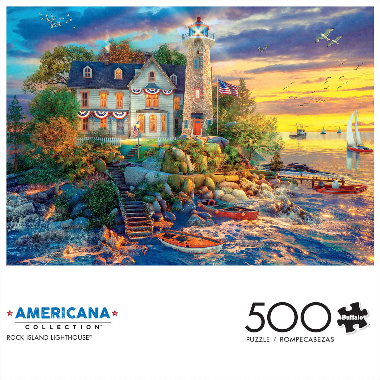 Buffalo Games - Dominic Davison - Rock Island Lighthouse - 500 Piece Jigsaw Puzzle for Adults -Challenging Puzzle Perfect for Game Nights - Finished Size is 21.25 x 15.00 Buffalo Games