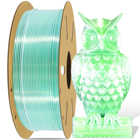 DO3D Silk White Green PLA Dual Color Coextrusion 3D Printer Filament, 1.75mm Silk Shiny 2 Color in 1 Printing PLA, Widely Fit for 3D Printer, 2.2lbs 1KG Dual Color 3D Printer Material, White/ - WoodArtSupply