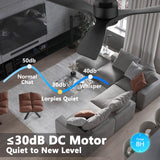 52 Inch Smart Low Profile Ceiling Fan,Solid Wood Ceiling Fan with Lights Remote,Outdoor Indoor Flush Mount,WIFI Alexa App Control,Quiet DC Motor,Dimmable,Modern Ceiling Fan for Bedroom Patio,Black Lorpies