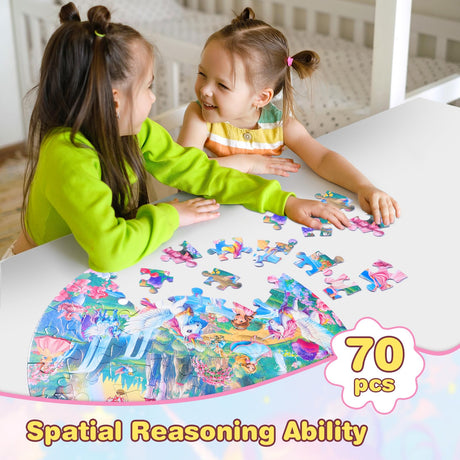 Civaner 70 Pieces Floor Puzzles for Kids Large Puzzles for Kids Ages 3 4 5 6 7 8 Jigsaw Puzzle Educational Puzzle Toy Gifts for Toddlers Boys Girls Baby Shower Birthday(Unicorn) Civaner