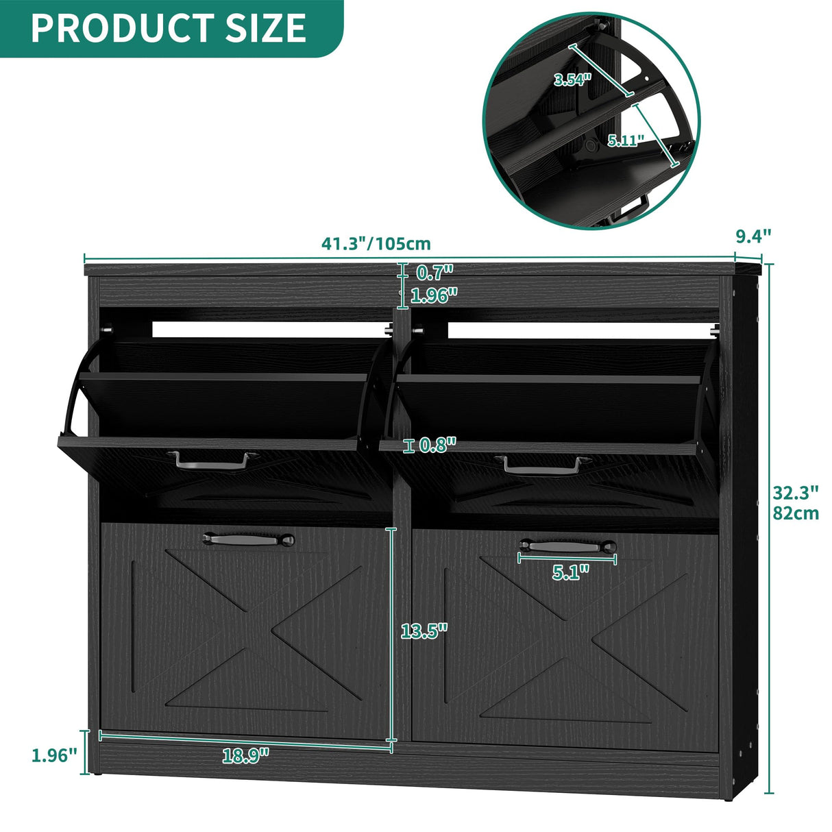 YITAHOME Shoe Cabinet with 4 Flip Drawers, Freestanding Shoe Rack, Shoe Organizer, Narrow Shoe Cabinet for EntryWay Hallway Living Room, Black YITAHOME