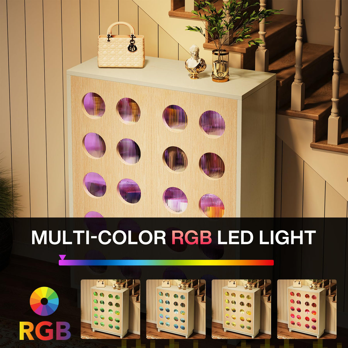 Tribesigns Shoe Cabinet with Adjustable Shelves: Modern Storage Buffet Cabinet with Acrylic Doors and LED Light, 5-Tier Wood Shoe Storage Organizer for Entryway, Living Room, Beige and Natural Wood Tribesigns