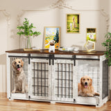 EBE Dog Crate Furniture, 63''Wooden Dog Kennel with Removable Divider and Sliding Door, Dog Crate with Double Rooms, Heavy Duty Dog Crate Table Indoor TV Stand for Small Medium Large Dogs EBE