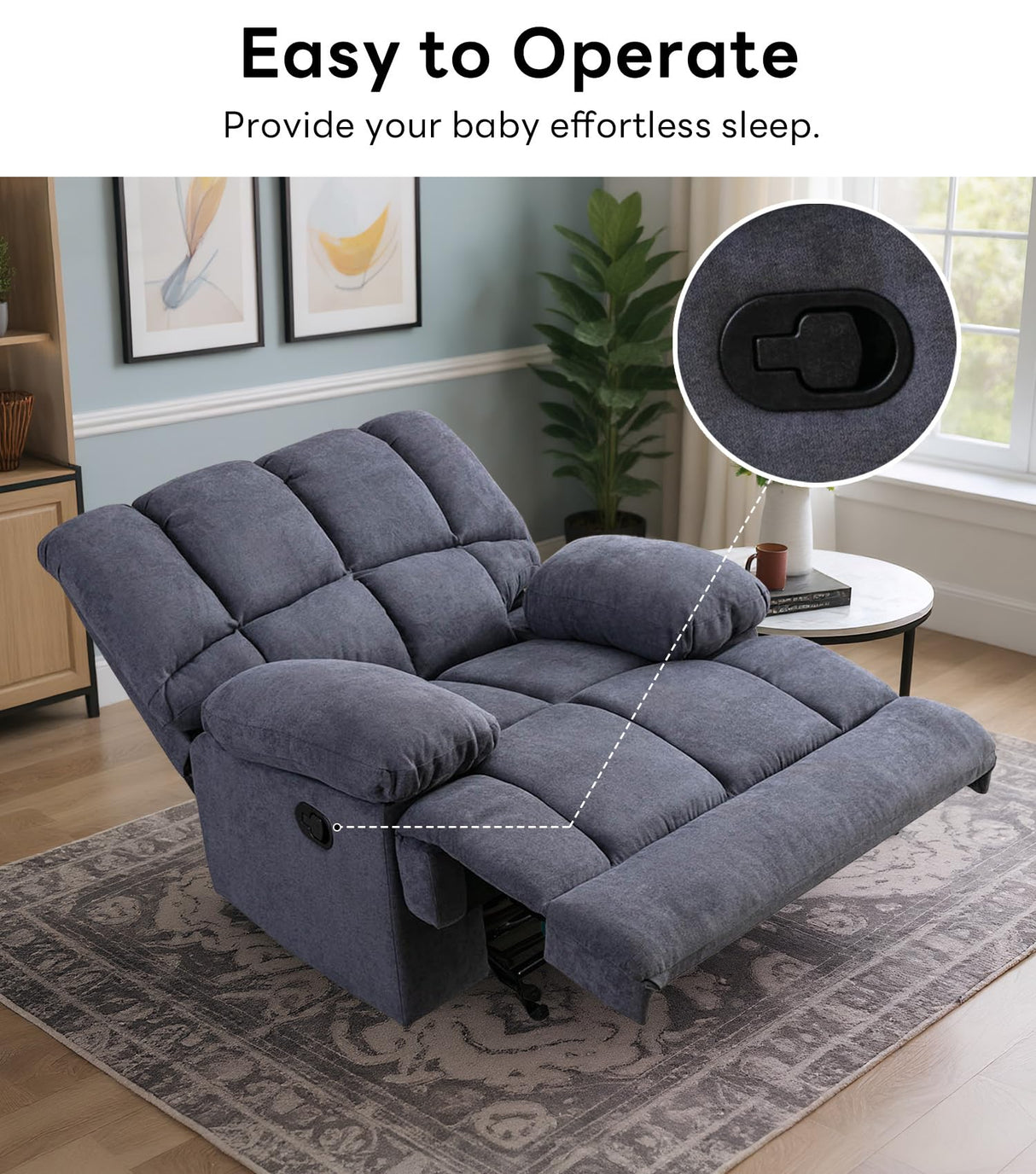 WILLOVE Oversized Rocker Recliner Chair Rocking Recliners Overstuffed Soft Big Man Manual Recliner Extra Large Living Room Chair 350 LBS Capacity, Grey, XL WILLOVE