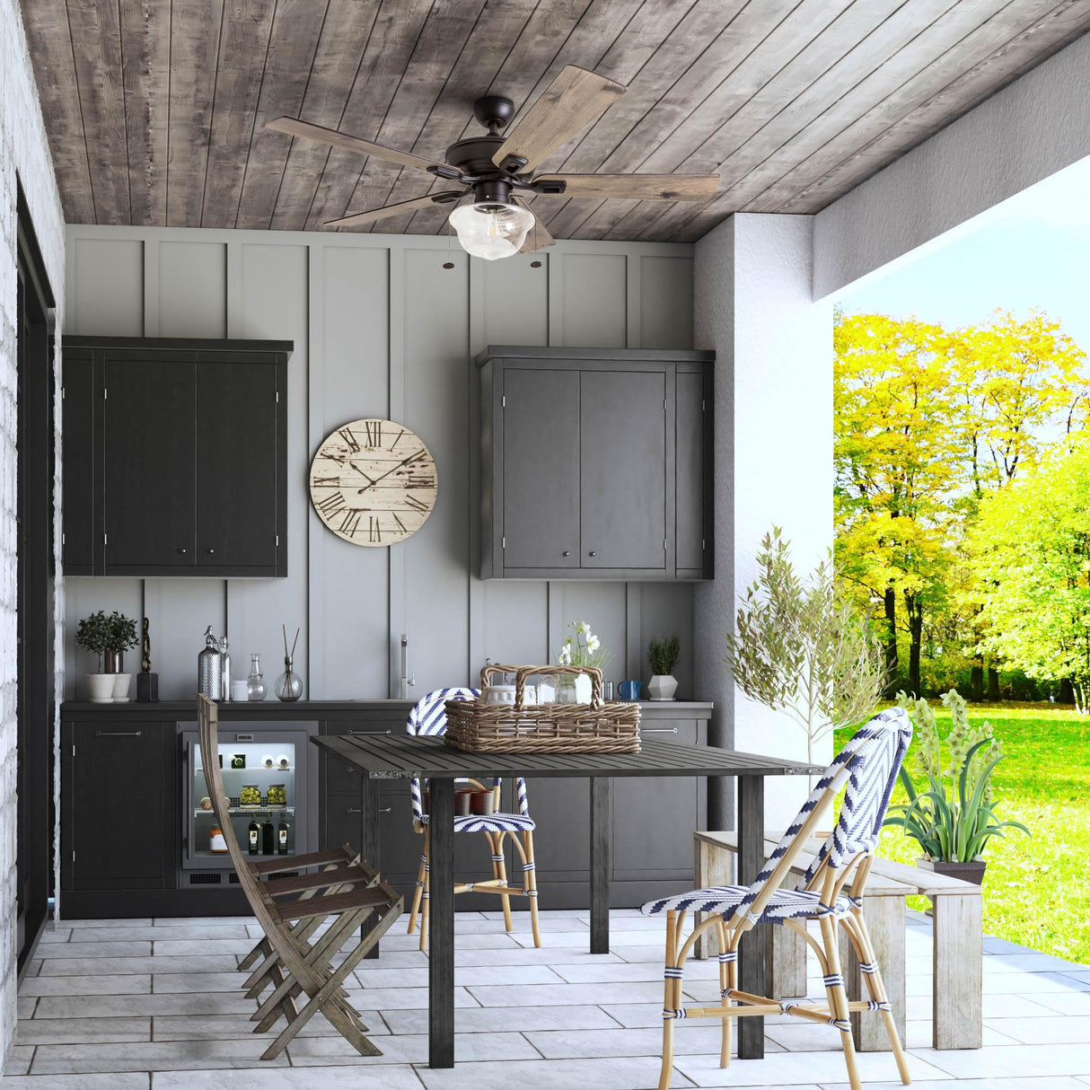 Prominence Home Abner Modern Farmhouse 52 Inch Ceiling Fan with Light, Outdoor Fan/Indoor Tri-Mount LED Ceiling Fan with 5 Blades, Silver Oak and Maple Brown Blade Finish Options, Bronze (80091-01) Prominence Home