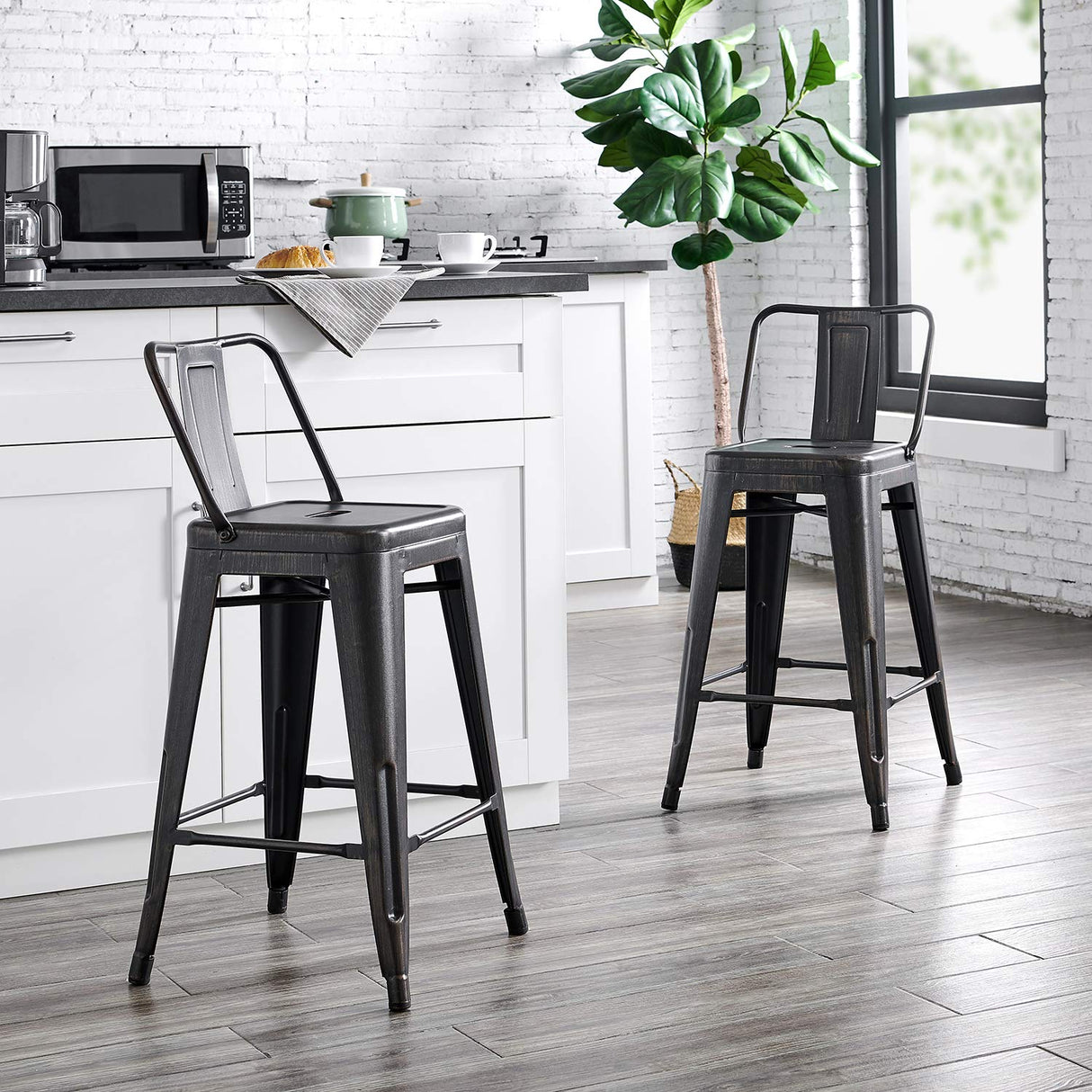 AC Pacific 24” Metal Barstool Set of 2 – Country Rustic Style with Low Back, Lightweight & Sturdy Build, Easy Assembly – Matte Black AC Pacific