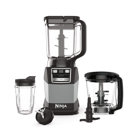 Ninja Blender, Compact Kitchen System, 1200W, 3 Functions for Smoothies, Dough & Frozen Drinks with Auto-IQ, 72-oz.* Blender Pitcher, 40-oz. Processor Bowl & 18-oz. Single-Serve Cup, Grey, AMZ493BRN Ninja