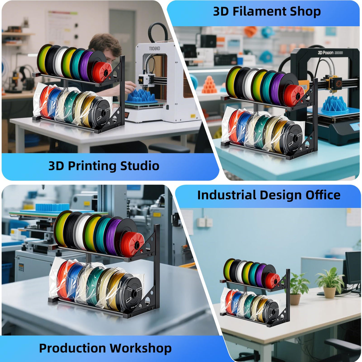 3D Filament Rack Wall Mount, Desktop 3D Printer Filament Storage, Rolling 3D Filament Holders Racks, 2-Tier Heavy Duty Metal Shelf for TPU/PLA/ABS Karuikev