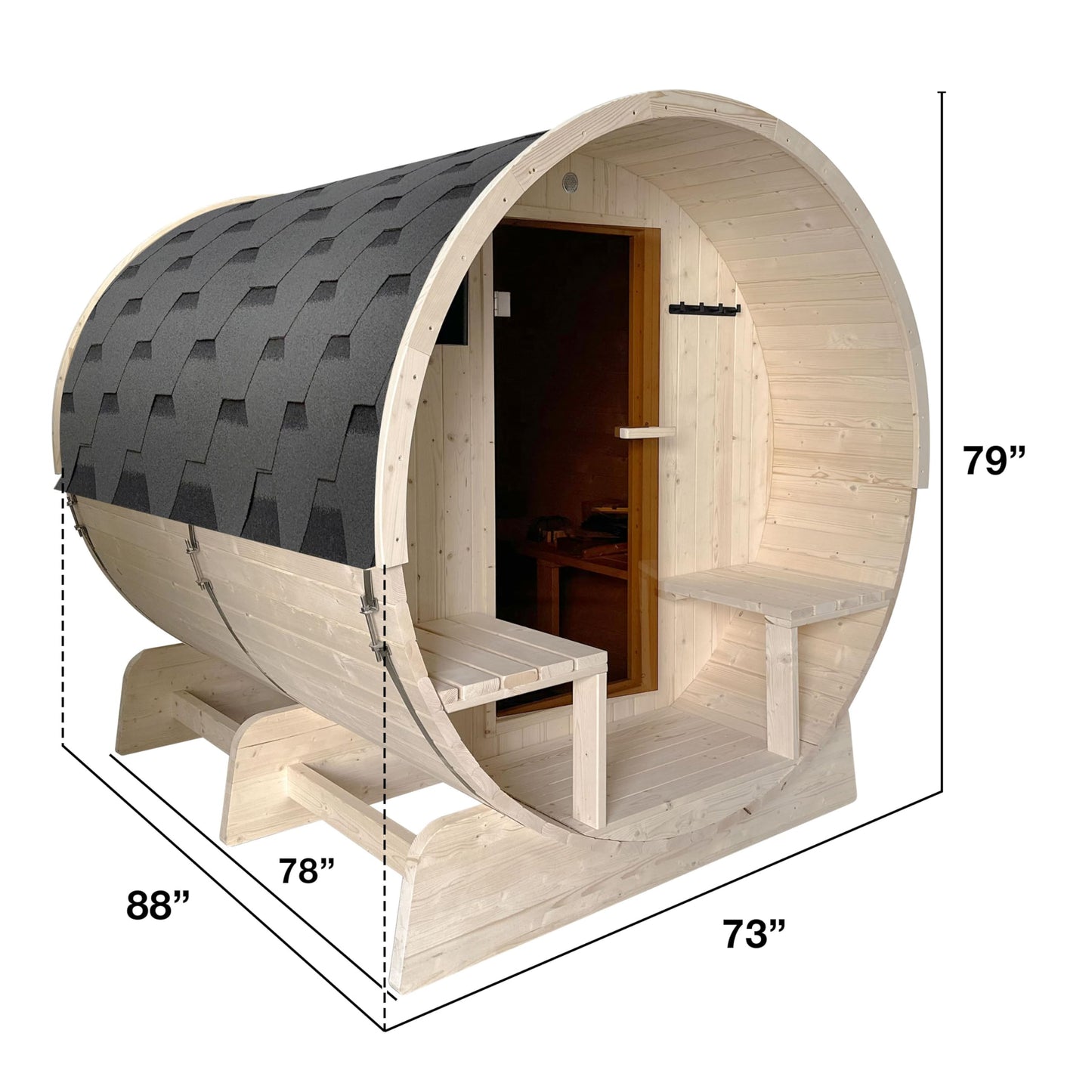 ALEKO Barrel Sauna | Personal Dry Wet Steam Sauna | Indoor Outdoor | White Finland Pine w/Front Porch Canopy | 6-8 Person | UL Certified 8 kW KIP Harvia Heater | - WoodArtSupply