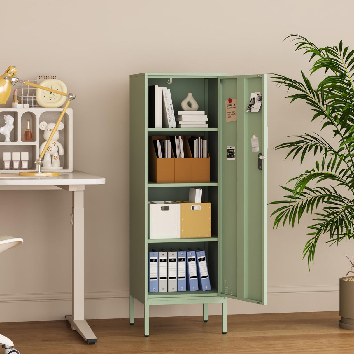 Steehoom Metal Locker Storage Cabinet Lockable 4 Tier File Cabinet Steel Bathroom Cabinet Changing Room Locker for Home, Office, School, Gym, Garage (Green, H49.21) Steehoom