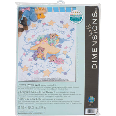 DIMENSIONS 3171 Twinkle Twinkle Twinkle Quilt Stamped Cross Stitch Kit, 34'' W x 43'' H White