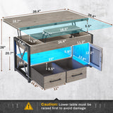 Itaar 40" Lift Top Coffee Table, 4 in 1 Coffee Tables with Storage Cabinet for Living Room, Small Farmhouse Coffee Table with 2 Fabric Drawers & LED Light for Dining Room, Grey Itaar