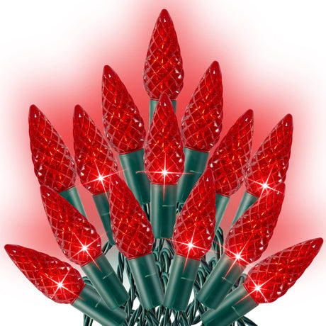 Dazzle Bright C6 Christmas String Lights, 100 LED 33 FT Waterproof Connectable Green Wire Fairy Lights, 8 Modes Christmas Lights for Indoor Outdoor Home Garden Yard Xmas Tree Decorations (Red) Dazzle Bright