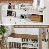 Vividwood Hall Tree with Bench, Simple Style 5 in 1 Hall Tree, Entryway Storage bench3-Layer Shoe Cabinet & 7 Coat Hooks, Separate Drawers, 42.9x15.94x70.86 in (Country White) Vividwood