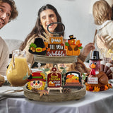Guoofu 7 Pcs Thanksgiving Tiered Tray Decor, Fall Turkey Pumpkin Truck Scarecrow Farmhouse Wood Decorations Set, Autumn Harvest Give Thanks Rustic Wooden Decorative Signs for Home Table Shelf Guoofu