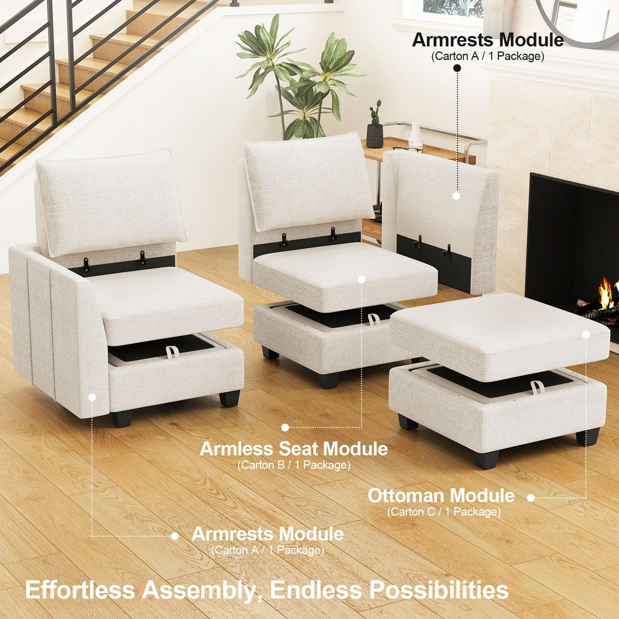 Belffin Large Modular Sectional Sofa Sleeper Sectional Couch with Storage Chenille Sectional Sofa Bed for Living Room, 9 Seats, Beige Belffin