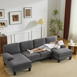 VINGLI 110' U-Shaped Sectional Couch with Two Chaise, Affordable Small Sofa with 4 Seats, Chenille Fabric Comfy Couches for Living Room, Dark Grey VINGLI