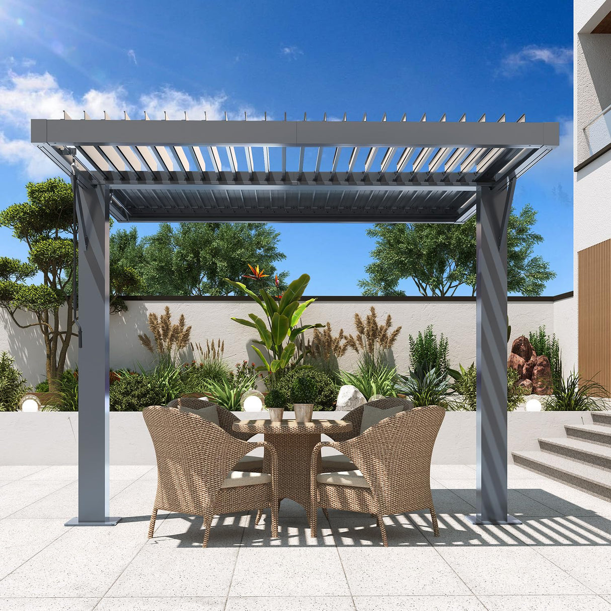 MELLCOM Louvered Pergola 10x10, Outdoor Shade Structure with 6" Aluminum Posts, Modern Aluminum Pergola with Adjustable Roof, Hardtop Gazebo Carport for Patio MELLCOM
