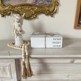 Decorative Books for Home Decor, White Faux Books for Decoration, Rustic Farmhouse Stacked Display Books with 52in Wood Bead Garland for Coffee Tables Living Room, (Home Sweet Home) OMISHE