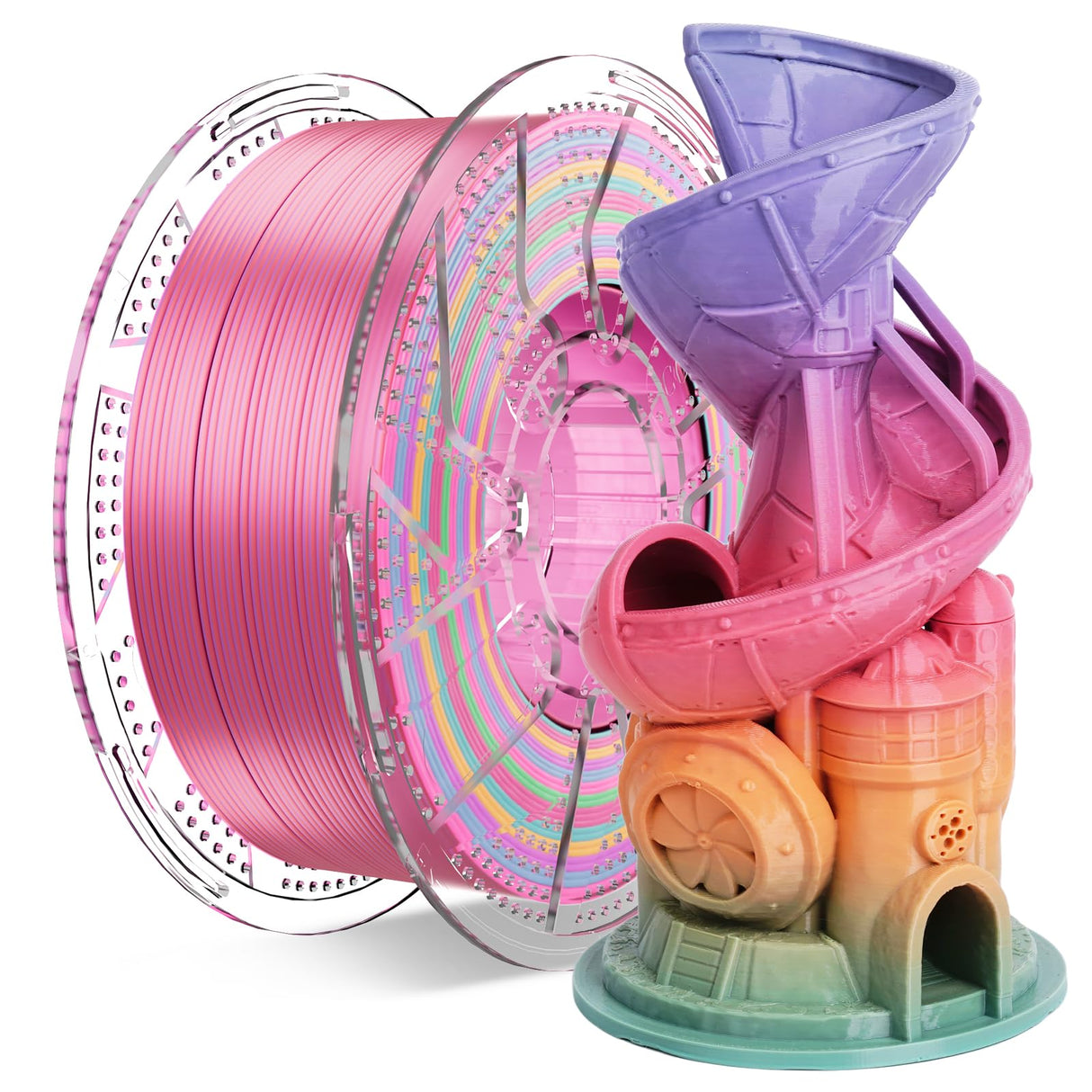 Conjure PETG Rainbow 3D Printer Filament, Candy Rainbow Green Pink Yellow Pureple Orange 1.75mm Christmas 3D Printing Filament 1KG/2.2lb chitu systems