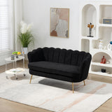anwickjeff 59" Wide Modern Boucle Loveseat Small Sofa Small Mini Room Couch 2-Seater Sofa with Gold Metal Legs for Space Office Studio Apartment Bedroom (Black) anwickjeff