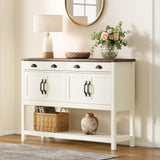 ChooChoo 47" Farmhouse Console Table with Storage, Rustic Entryway Table with Drawers & Doors, Narrow Long Sofa Table for Living Room, Hallway, Behind Couch, Soft White and Brown ChooChoo