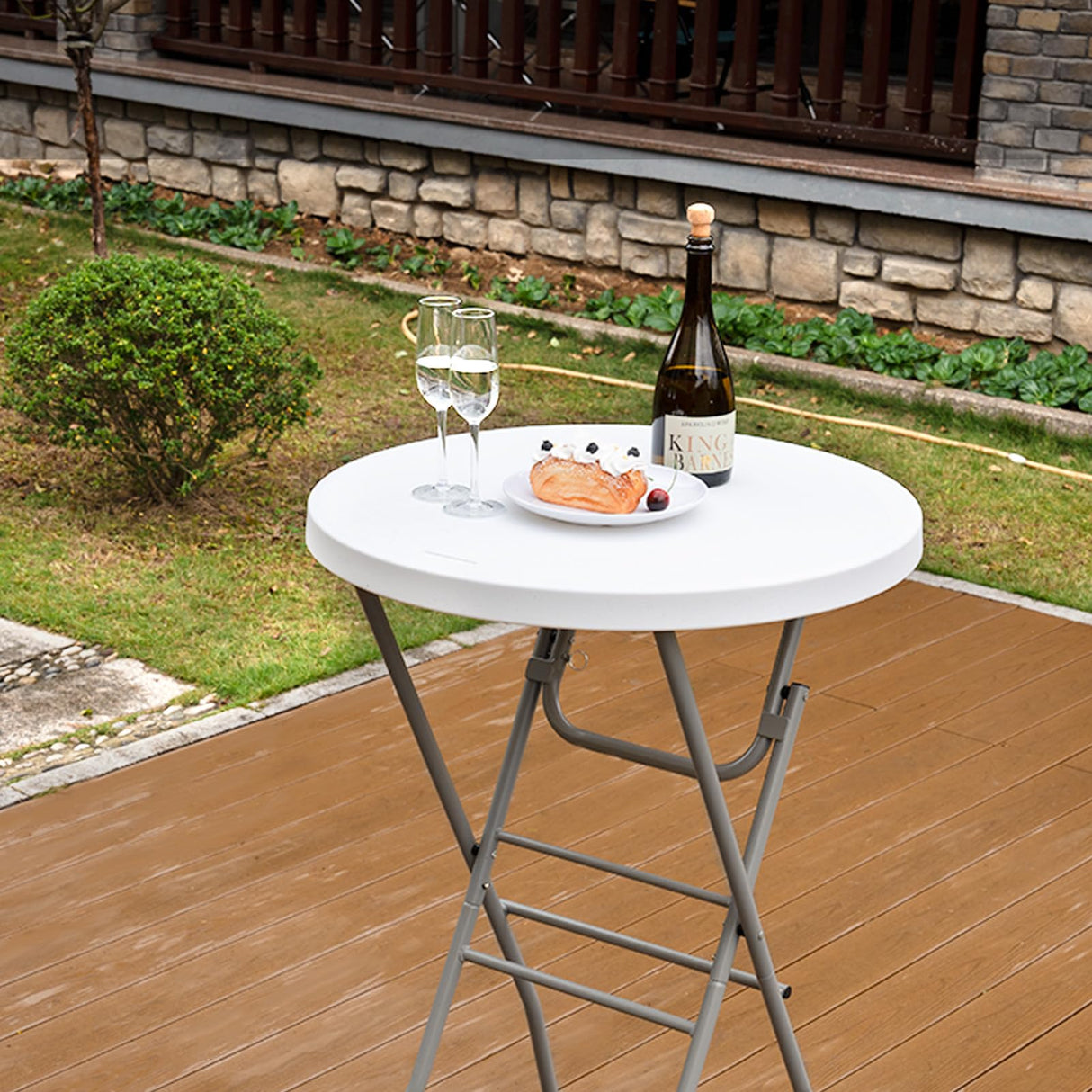 Byliable 28in Cocktail Table White High Top Folding, Round Portable Bar Height Folding Table with Removable Legs, Indoor Outdoor Banquet for Parties, Commercial, Speech, School Byliable