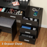 usikey Large Vanity Desk with Mirror & 10 LED Lights, Makeup Vanity Dressing Table with Power Strip, Storage Shelves & 5 Drawers, Vanity Table Set with Cushioned Stool for Women Girls, Black usikey