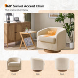 VINGLI 360°Swivel Accent Chair with Engineered Wood Base and Removable Cushion for Living Room, Bedroom, Curved Back Barrel Chair for Small Space, Upholstered Bucket Armchair, Teddy Khaki VINGLI