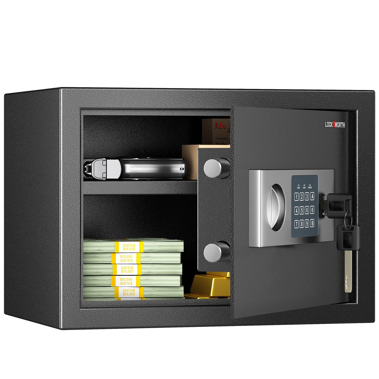 Locksworth Safe for Home, 0.6 Cubic Feet Safety Box, Lock Box for Money, Jewelry, Documents and Guns, Digital Security Safe for Office, Hotel and Personal Use, 13.8"W x 9.8"D x 9.8"H Locksworth