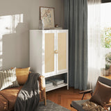 MtuxuYR Wardrobe Closet with Natural Rattan Doors Bedroom Armoires Closet Wardrobe Closets with Metal Frame Wooden Wardrobe Closet for Apartment Small Armoire for Office(White) MtuxuYR