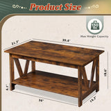 WLIVE Coffee Table with Storage Shelf, 39.4" Farmhouse Coffee Table with V-Frame Support, 2-Tier Wood Rustic Center Table for Living Room, Bedroom & Balcony, Rustic Brown WLIVE
