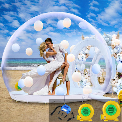 TPU Inflatable Bubble House 10 FT - Upgraded Double Air Duct, Commercial Balloon Bounce House Ball Pit, Bubble Tent Dome Playground Set, with Double Blower for Backyard Birthday Party -Transparent