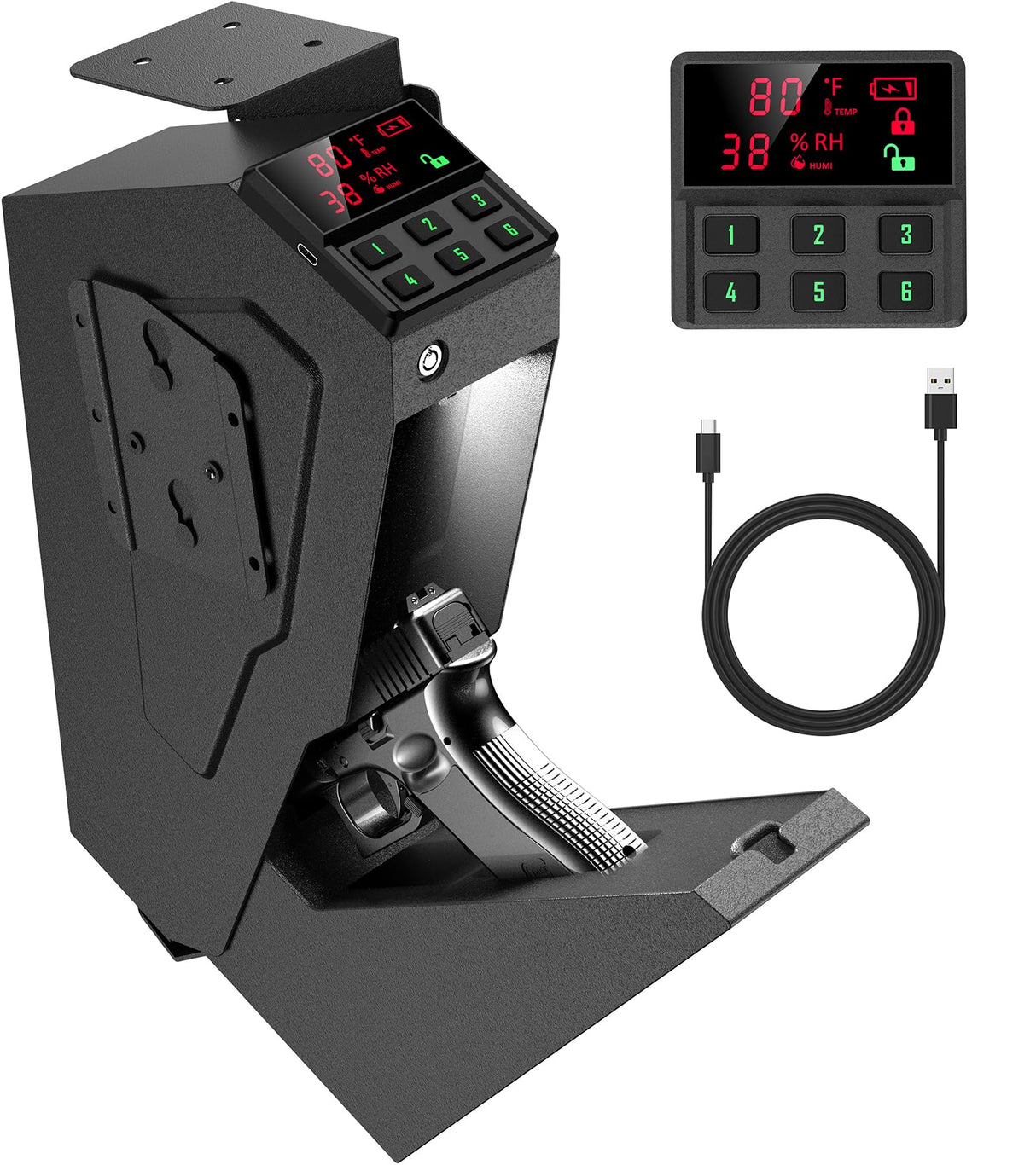 QINGENO Quick-Access Mounted Nightstand Handgun Gun Safe,Auto Open Lid Smart Pistol Safe with Keypad Lock/Key Lock (QG8002E Keypad) QINGENO