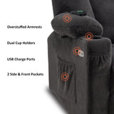 MCombo Fabric Electric Power Recliner Chair with Heat and Vibration, Cup Holders, USB Charge Ports, Extended Footrest, Cloth Powered Reclining for Living Room 8015(Grey) MCombo