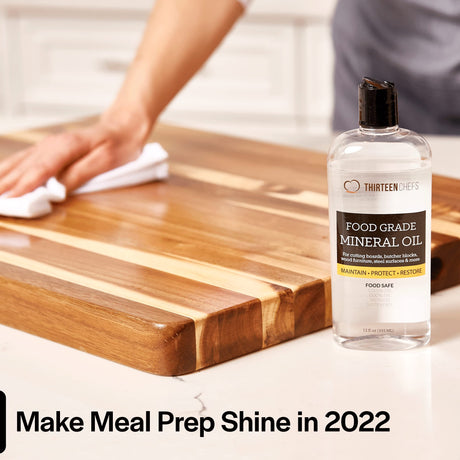 Thirteen Chefs Mineral Oil - 8 oz Food Grade Conditioner for Wood Cutting Board, Countertop & Butcher Block, Lubricant for Knife or Meat Grinder - Safe USP Finish on Marble, Soapstone Thirteen Chefs