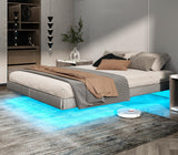 Floating Queen Bed Frame with LED Lights & Under-Bed Storage by RVONOW RVONOW