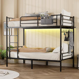 LIPIGE Bunk Bed Twin Over Twin,Metal Bunk Beds with Power Outlet and LED Lights,Heavy-Duty Safety Rails Ladder,Space-Saving Design with Storage Hooks,440lbs Capacity for Adults,Black LIPIGE