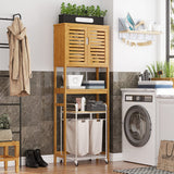 VIAGDO Natural Bamboo Over The Toilet Storage Cabinet with Adjustable Shelves and Doors VIAGDO