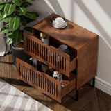 BVIUNTWO Storage Cabinet,75" Farmhouse Buffet Cabinet with Metal Base and Adjustable Shelves,Sideboard Coffee Bar Cabinet with 3 Doors for Kitchen,Dining Room,Living Room,Brown BVIUNTWO