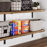 Wallniture Cervo 72"x9.5" Floating Shelves for Wall, Living Room Wall Book Shelf, Kitchen Floating Shelves with Metal Heavy Duty Brackets, Burnt Finish, Wood Set of 2 Wallniture