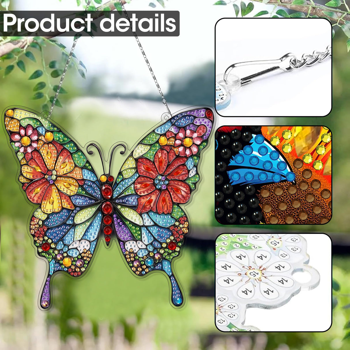 SKRYUIE Hanging Diamond Art Kits for Adults Butterfly, DIY Window Pendant Diamond Painting Kit Sun Catcher, Special Shaped Crystal Acrylic Double Sided, Porch Outdoor Garden Ornament 7.49 x 7.56 Inch SKRYUIE