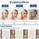 Farmhouse Makeup Vanity Desk with solid wood stool, Makeup Vanity with Mirror and Lights & Power Outlet, Makeup Table with 2 Drawers, Dressing Table with Glass Top for Bedroom Dressing Room, Brown GarveeHome