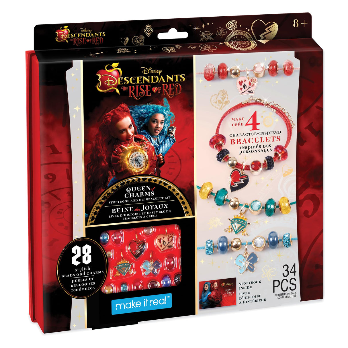 Make It Real: Descendants 4 Rise of Red - Queen of Charms - 34pc DIY Jewelry Kit, Make 4 Character Inspired Bracelets, Disney, Girls & Kids Ages 8+ Make It Real