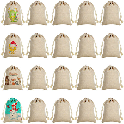 Shappy 20 Pieces Valentine's Day Sublimation Burlap Bags Sublimation Linen Burlap Drawstring Bag Sublimation Burlap Present Bags with Drawstring for Favors Party DIY Craft Candy Bag