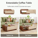 LITTLE TREE Expandable Wooden Coffee Table with 2 Drawers, Space-Saving Rectangular Farmhouse Center Table, Perfect for Living Room and Office, Brown and Beige LITTLE TREE