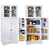 CATMIX Kitchen Pantry Cabinet, Tall Food Pantry Storage Cabinet with Glass Doors and Adjustable Shelves, Freestanding Cabinet for Kitchen, Living Room, Dining Room, White CATMIX
