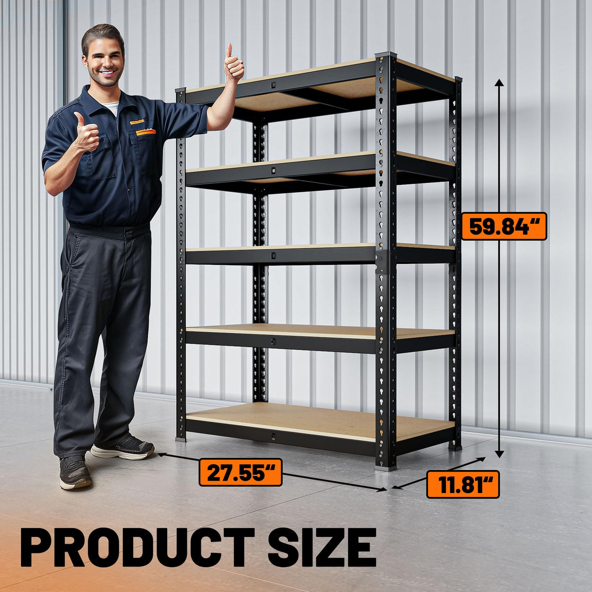MAXLEAD Home Storage Shelves Adjustable Garage Shelving 5 Tier Heavy Duty Metal Shelving 2000LBS Garage Storage with Thickened Wood Board for Basement, Pantry, Kitchen, 59.8''H*11.8''D*27.5''W, Black MAXLEAD