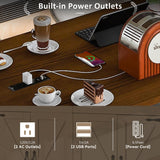 Amposei Farmhouse Rolling Kitchen Island with Power Outlet, Drop Leaf Breakfast Bar, Wooden Mobile Storage Island Cart on Wheels with Drawers, Spice Rack for Kitchen Dining Room (Retro White) Amposei