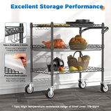 Leteuke 3 Tier Rolling Carts with Wheels,990Lbs Heavy Duty Rolling Utility Cart,NSF Commercial Grade Metal Cart with Handle&Shelf Liner,Trolley Serving Cart for Kitchen,Restaurant,Plant Display,Black Leteuke